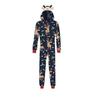 Sunloudy Christmas Pajamas Jumpsuit Long Sleeve Hoodie Elk Print Loungewear